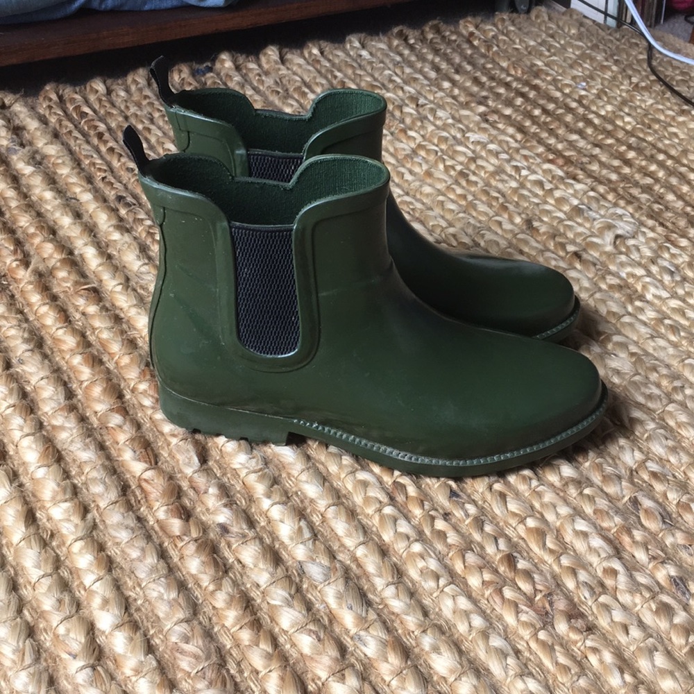 Green rain boots!